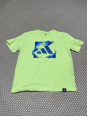 adidas Neon Lime Short-Sleeve Tee with Blue Logo